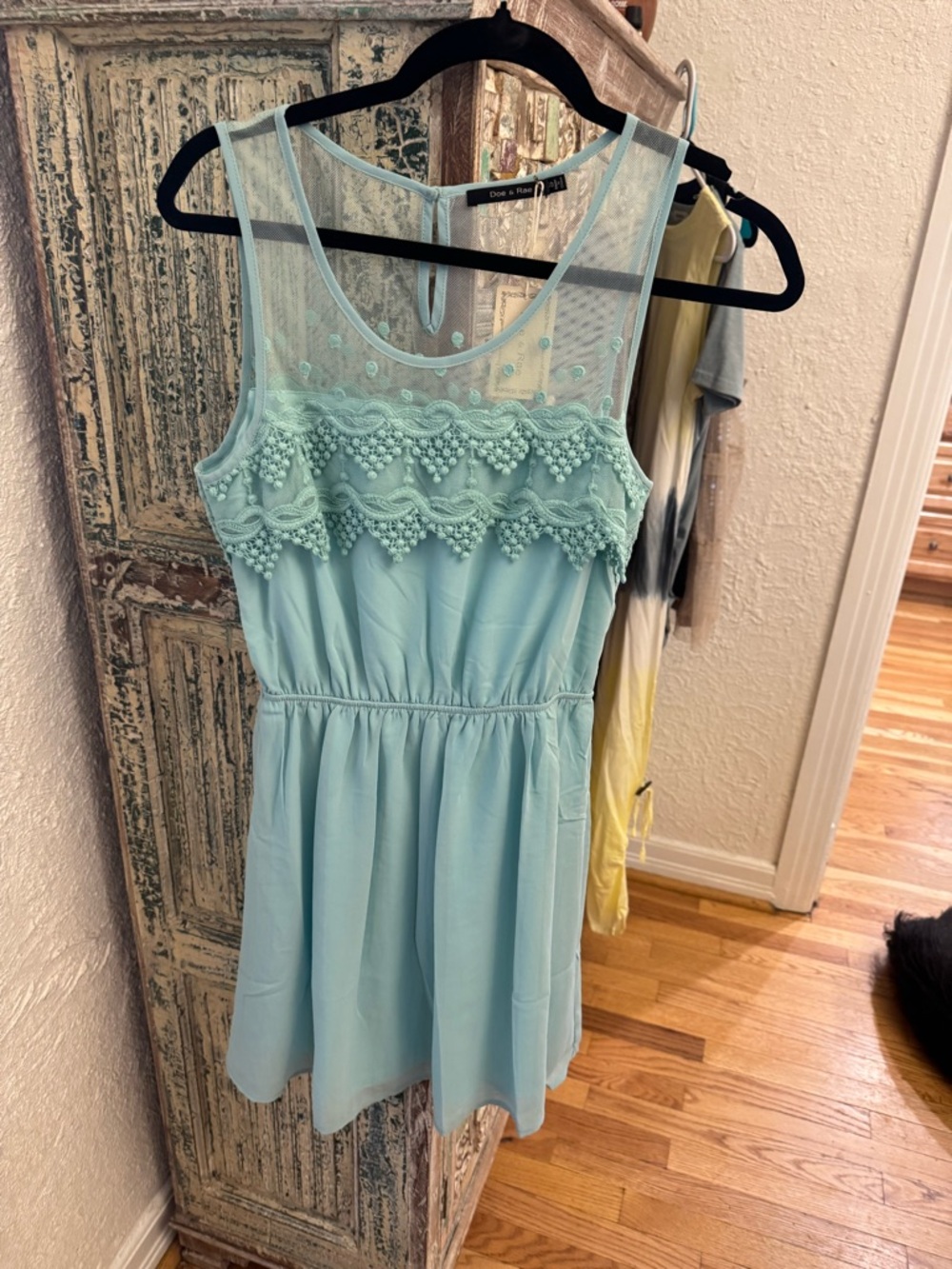 Doe & Rae Light Aqua Mesh Trim Dress